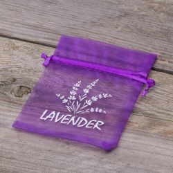 Organza bags 10 x 13 cm - purple dark with print (lavender) Organza bags