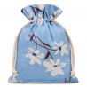 Pouch like linen with printing 18 x 24 cm - natural / blue flowers Blue bags