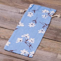 Pouch like linen with printing 16 x 37 cm - natural / blue flowers On the move