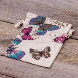 Pouches like linen with printing 12 x 15 cm - natural / butterfly Linen Bags