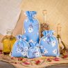 Pouch like linen with printing 18 x 24 cm - natural / blue flowers Printed organza bags