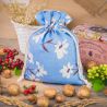 Pouch like linen with printing 18 x 24 cm - natural / blue flowers Medium bags 18x24 cm