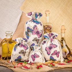 Pouches like linen with printing 12 x 15 cm - natural / butterfly Printed organza bags