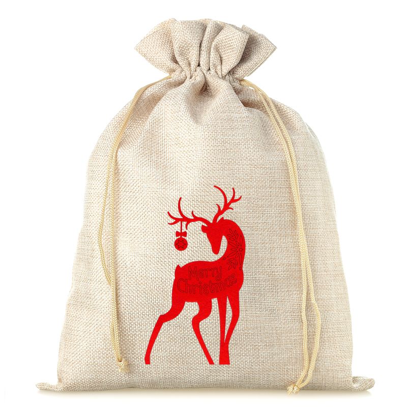 1 pc Burlap bag 26 cm x 35 cm - Christmas - Deer 