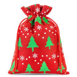 Burlap bag 22 x 30 cm - red / Christmas tree Christmas bag