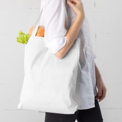 Cotton grocery tote bag 38 x 42 cm with long handles - white Shopping bags with handles