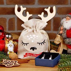 13 x 18 cm jute pouch - Christmas + wooden bauble with antlers Christmas