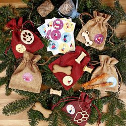 Advent Calendar jute pouches 12 x 15 cm & 13 x 18 cm burgundy and light brown Burlap bags / Jute bags