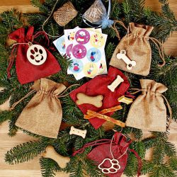 Advent Calendar jute pouches 12 x 15 cm & 13 x 18 cm burgundy and light brown Gift wrapping