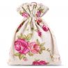 Pouches like linen with printing 8 x 10 cm - natural / roses Small bags 8x10 cm