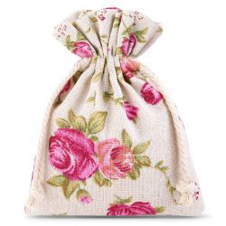 Pouches like linen with printing 11 x 14 cm - natural / roses Small bags 11x14 cm