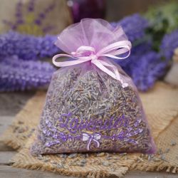 Organza bags 10 x 13 cm - light purple with print (lavender) Small bags 10x13 cm