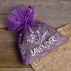 Organza bags 10 x 13 cm - purple dark with print (lavender) Lifehacks – clever ideas