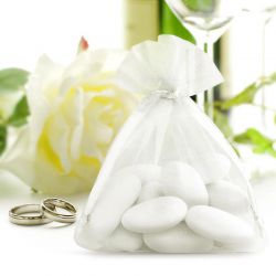 Organza bags 10 x 13 cm - white Thanks to guests