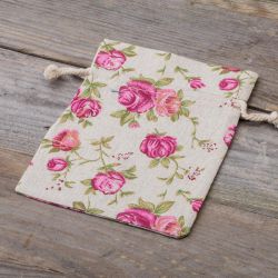 Pouches like linen with printing 11 x 14 cm - natural / roses Linen Bags